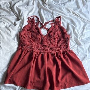 Main Strip Rust Smocked Top